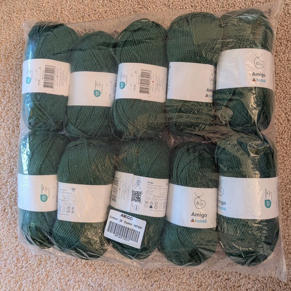 10 Skein Lot Hobbii Amigo Acrylic Yarn Deep Hunter Green DK Light Worsted 500g